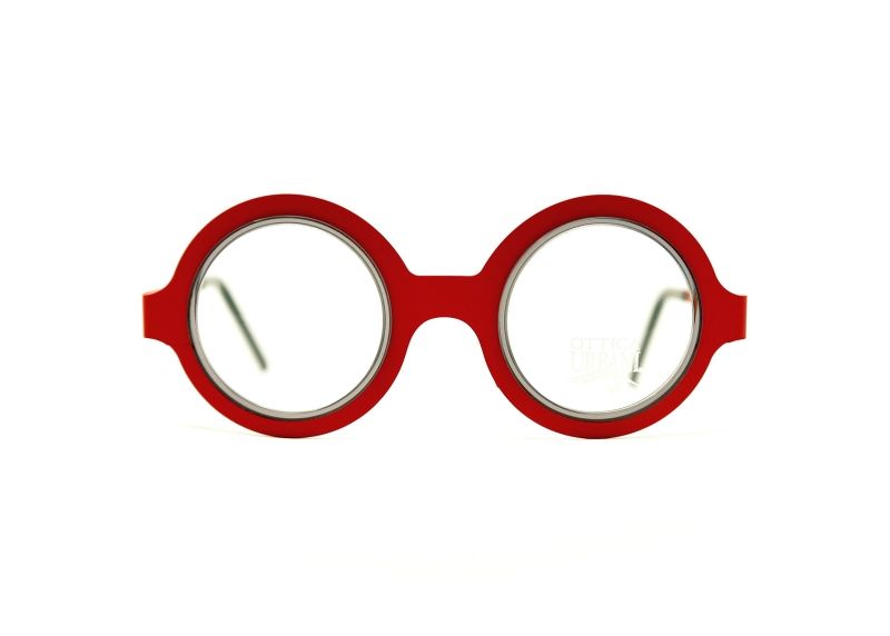 occhiale tondo in metallo rosso